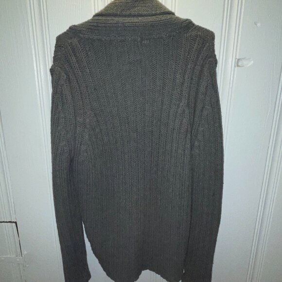 ZARA MAN Shawl Collar Cable Button Long Sleeve Cardigan Sweater Large Gray AX RL - Picture 2 of 4